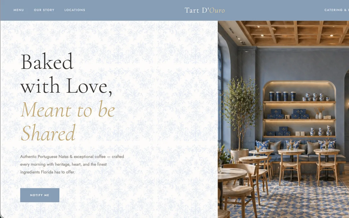 Tart D'Ouro website homepage — bakery café in St. Johns, FL